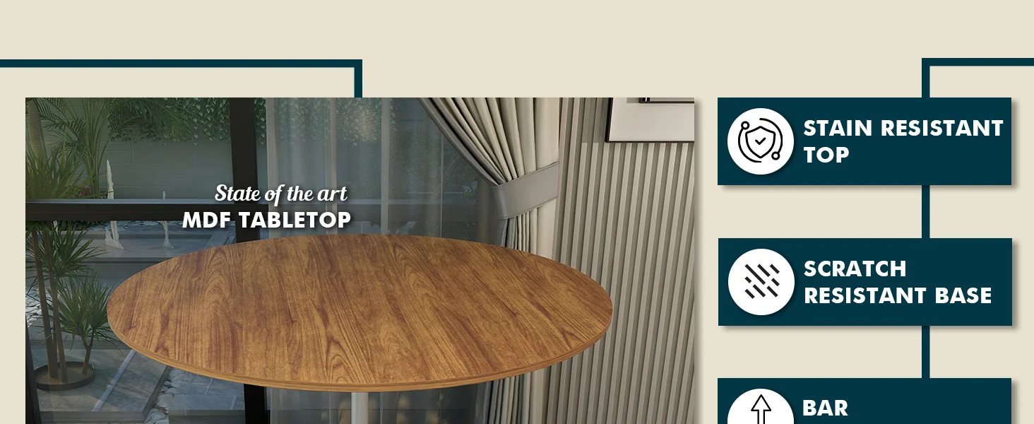 Verve Collection Modern Bar Height Table White Base with 48" Round Cognac Brown MDF Top