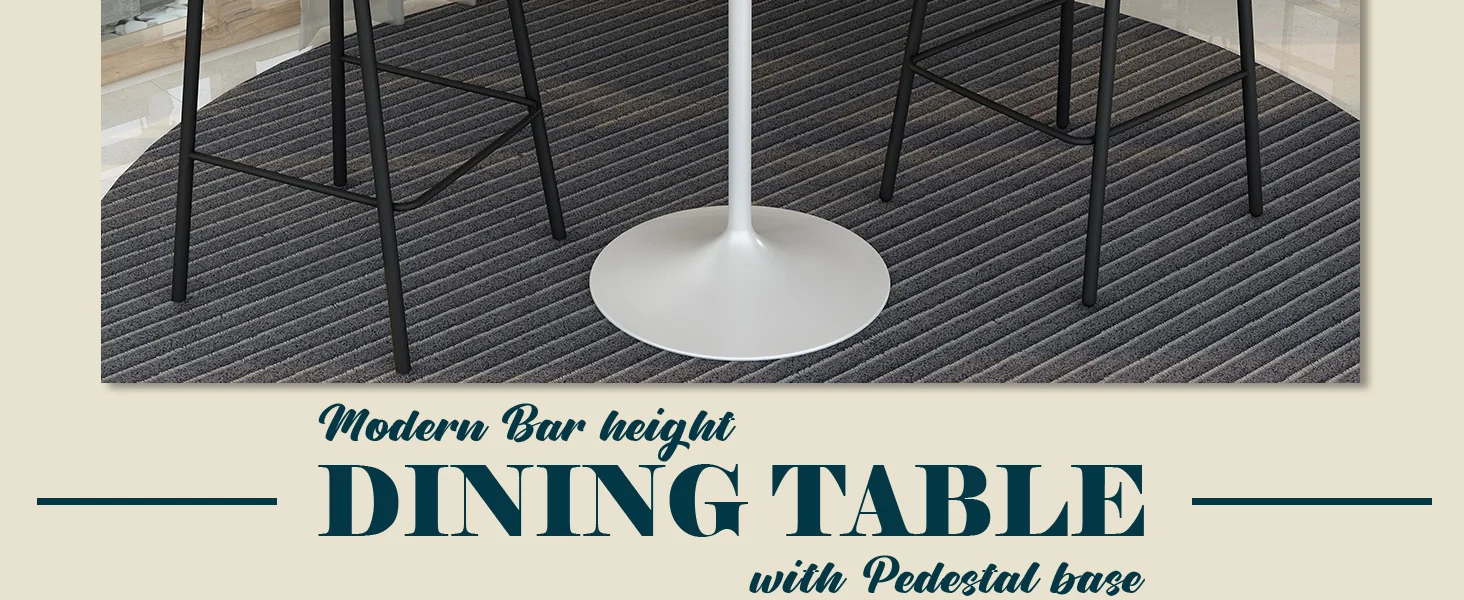 Verve Collection Modern Bar Height Table White Base with 48" Round Cognac Brown MDF Top