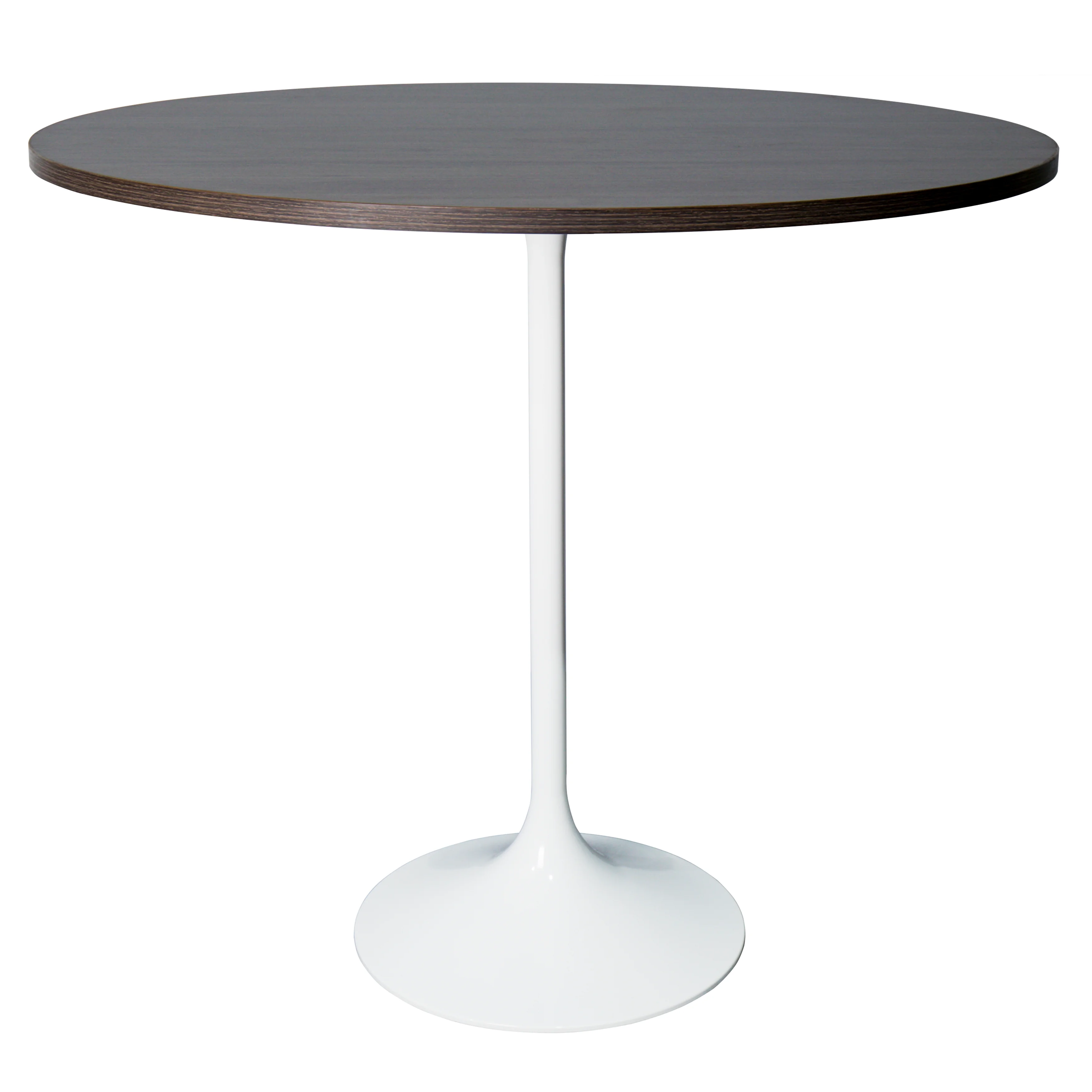 Verve Collection Modern Bar Height Table White Base with 48" Round Dark Walnut MDF Top