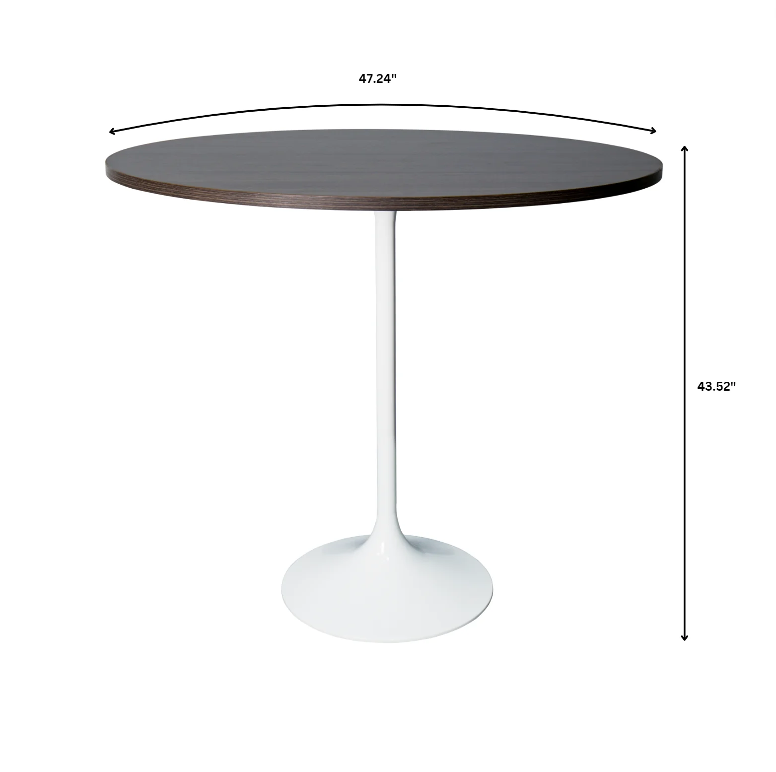 Verve Collection Modern Bar Height Table White Base with 48" Round Dark Walnut MDF Top
