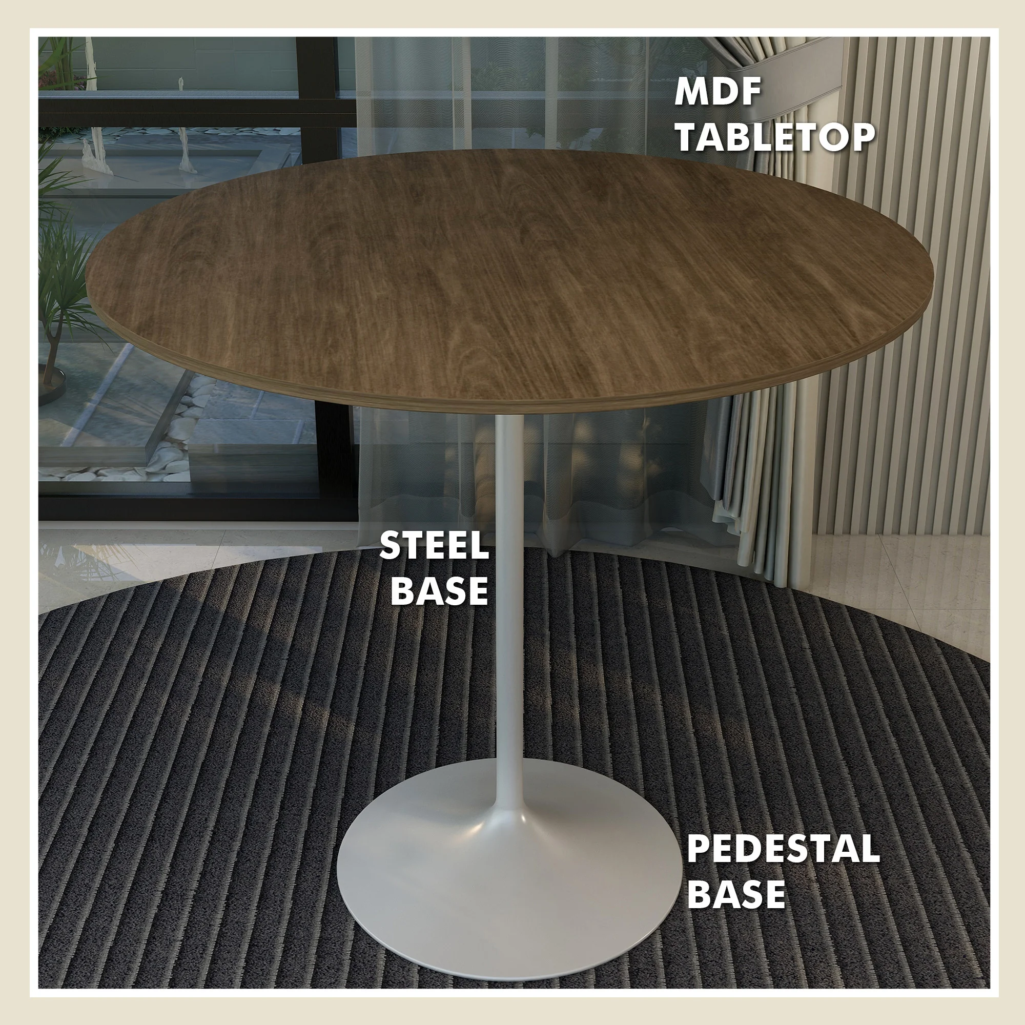 Verve Collection Modern Bar Height Table White Base with 48" Round Dark Walnut MDF Top