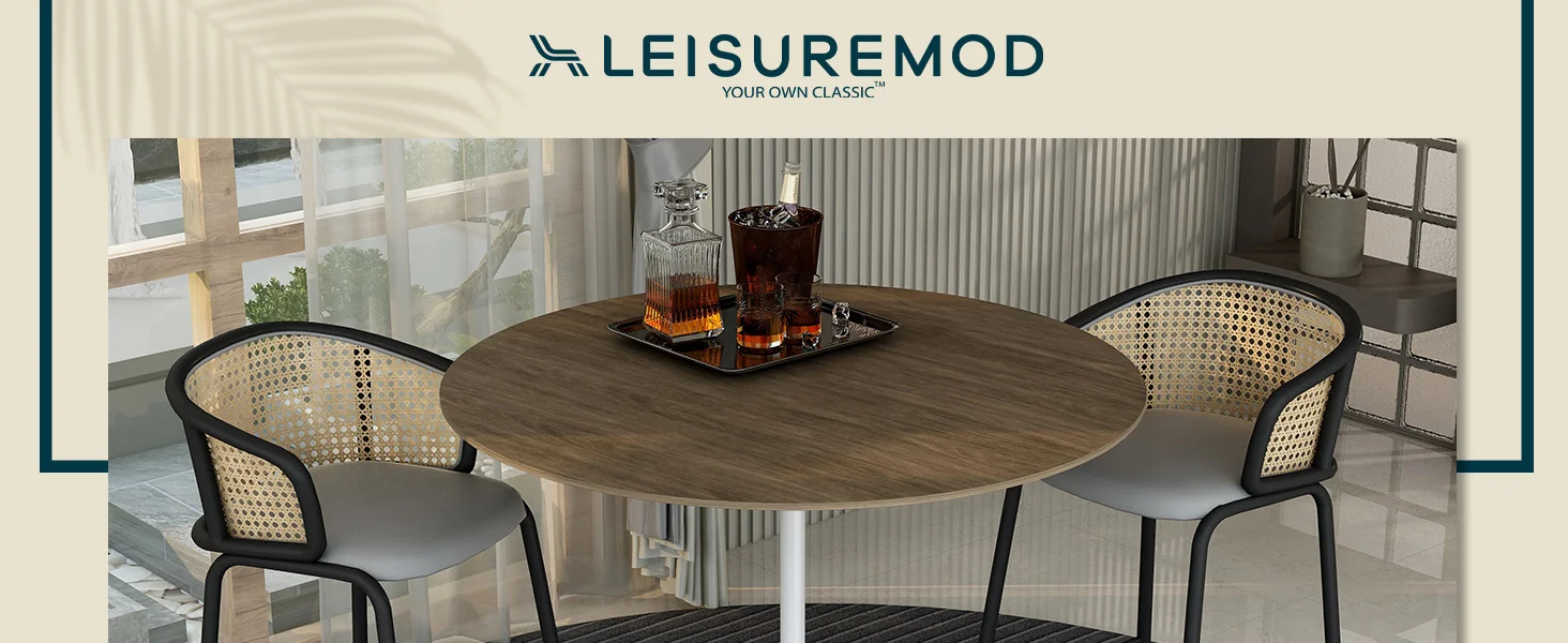 Verve Collection Modern Bar Height Table White Base with 48" Round Dark Walnut MDF Top