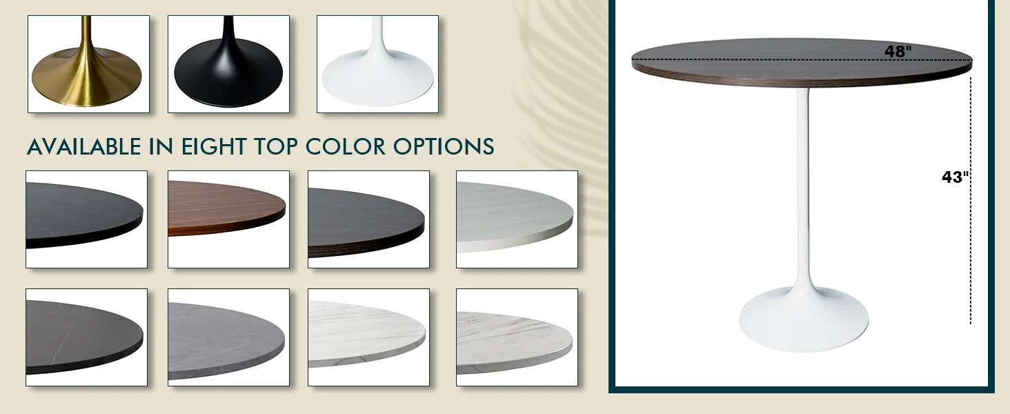 Verve Collection Modern Bar Height Table White Base with 48" Round Dark Walnut MDF Top