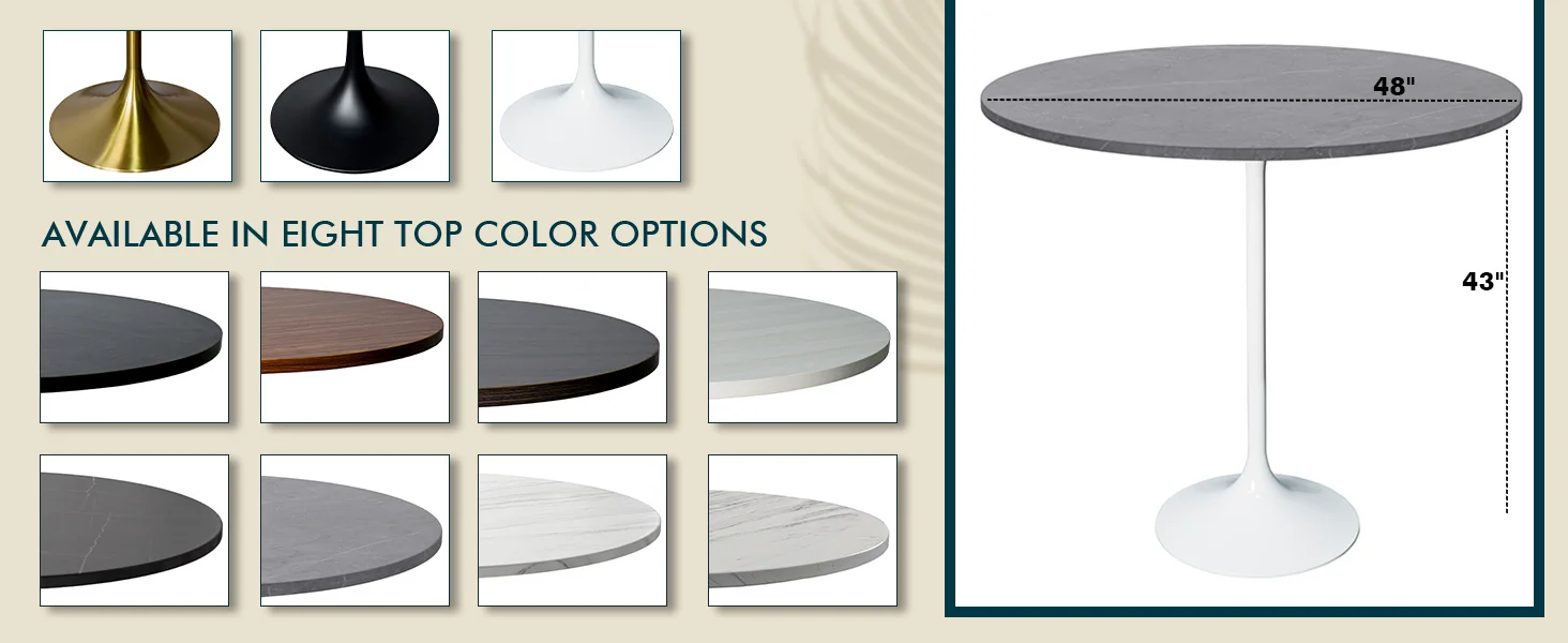 Verve Collection Modern Bar Height Table White Base with 48" Round Marble Grey Sintered Stone Top