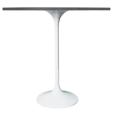 Verve Collection Modern Bar Height Table White Base with 48" Round Marble Grey Sintered Stone Top