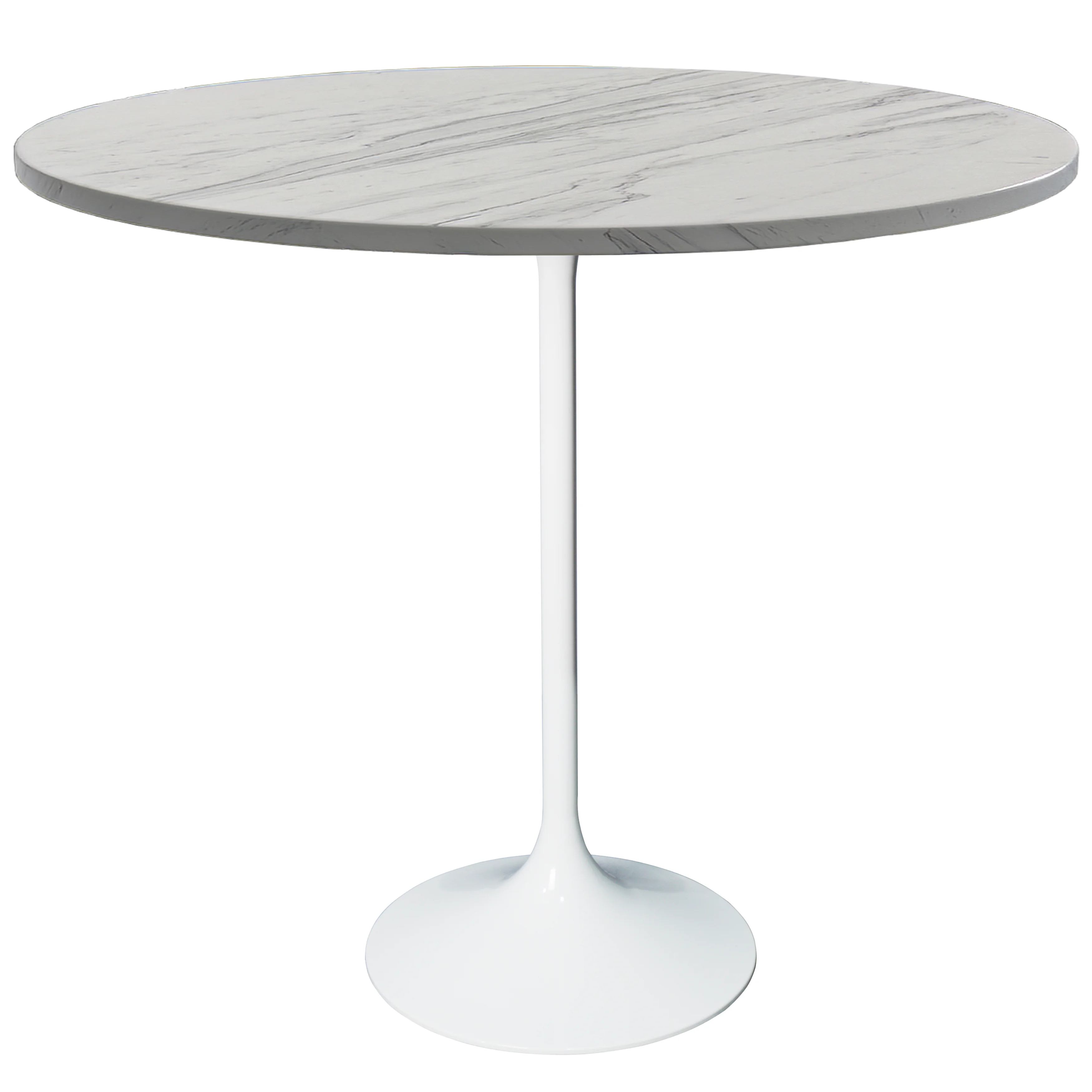 Verve Collection Modern Bar Height Table White Base with 48" Round Marbleized White Laminated Top