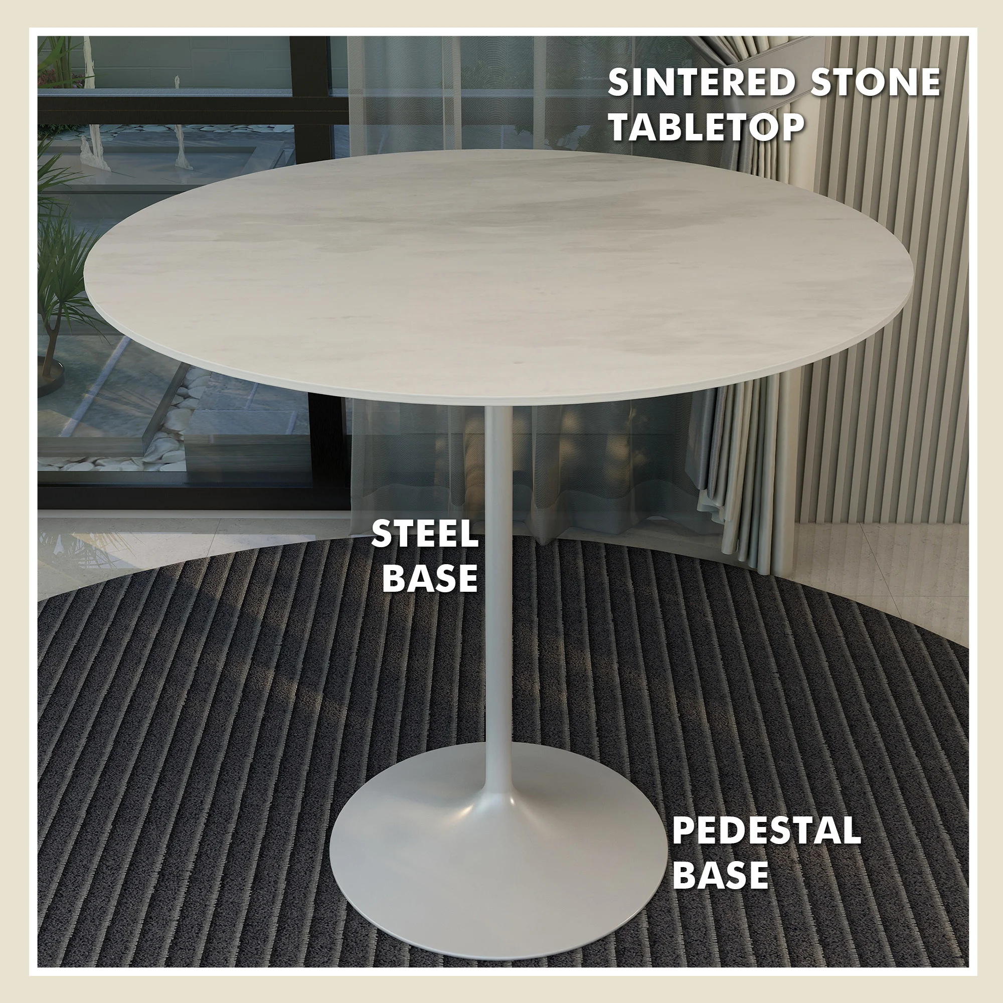 Verve Collection Modern Bar Height Table White Base with 48" Round Marble White Sintered Stone Top