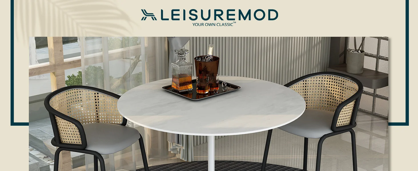 Verve Collection Modern Bar Height Table White Base with 48" Round Marble White Sintered Stone Top