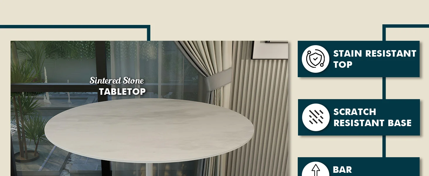 Verve Collection Modern Bar Height Table White Base with 48" Round Marble White Sintered Stone Top