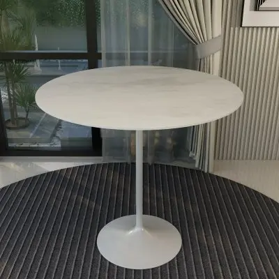 Verve Collection Modern Bar Height Table White Base with 48" Round Marble White Sintered Stone Top