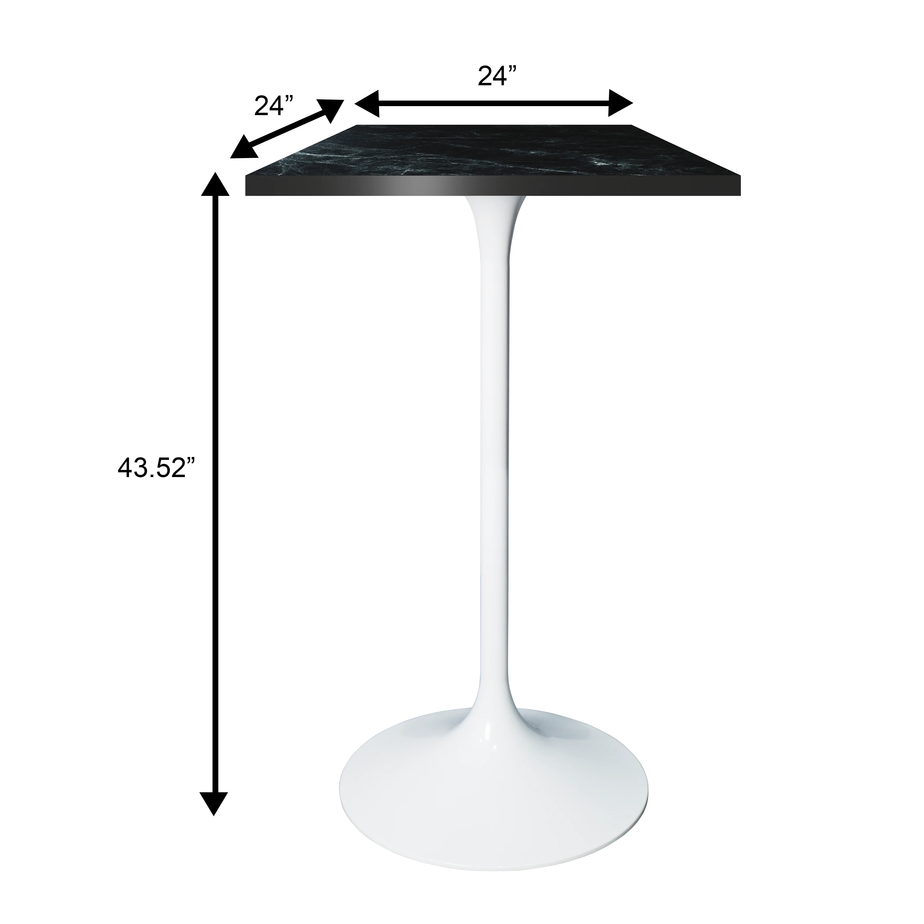 Verve Collection 24 Square Top Bar Height Table, White Base with Black MDF Top