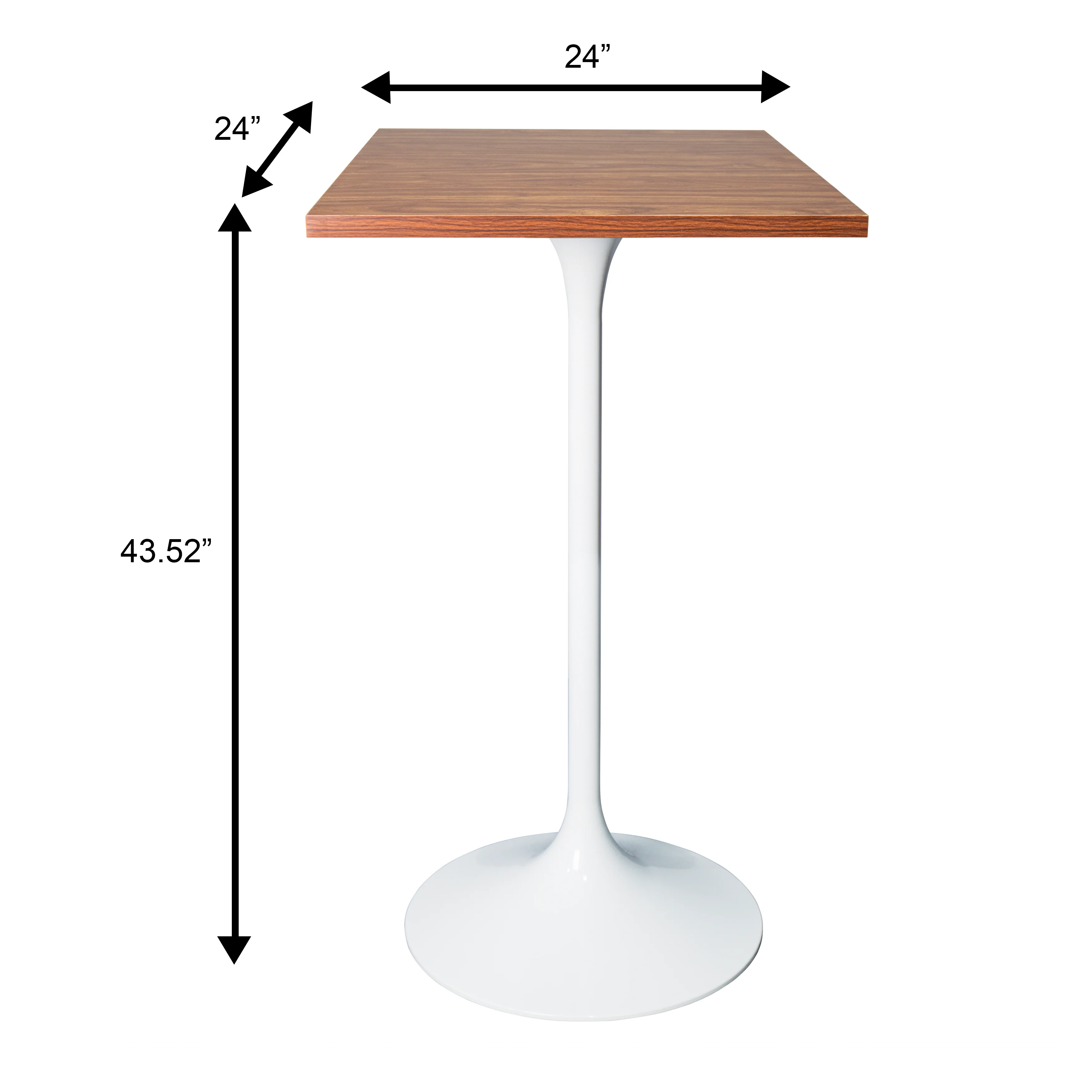 Verve Collection 24 Square Top Bar Height Table, White Base with Dark Maple MDF Top