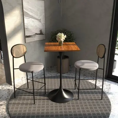 Verve Collection 24 Square Top Bar Height Table, White Base with Dark Maple MDF Top