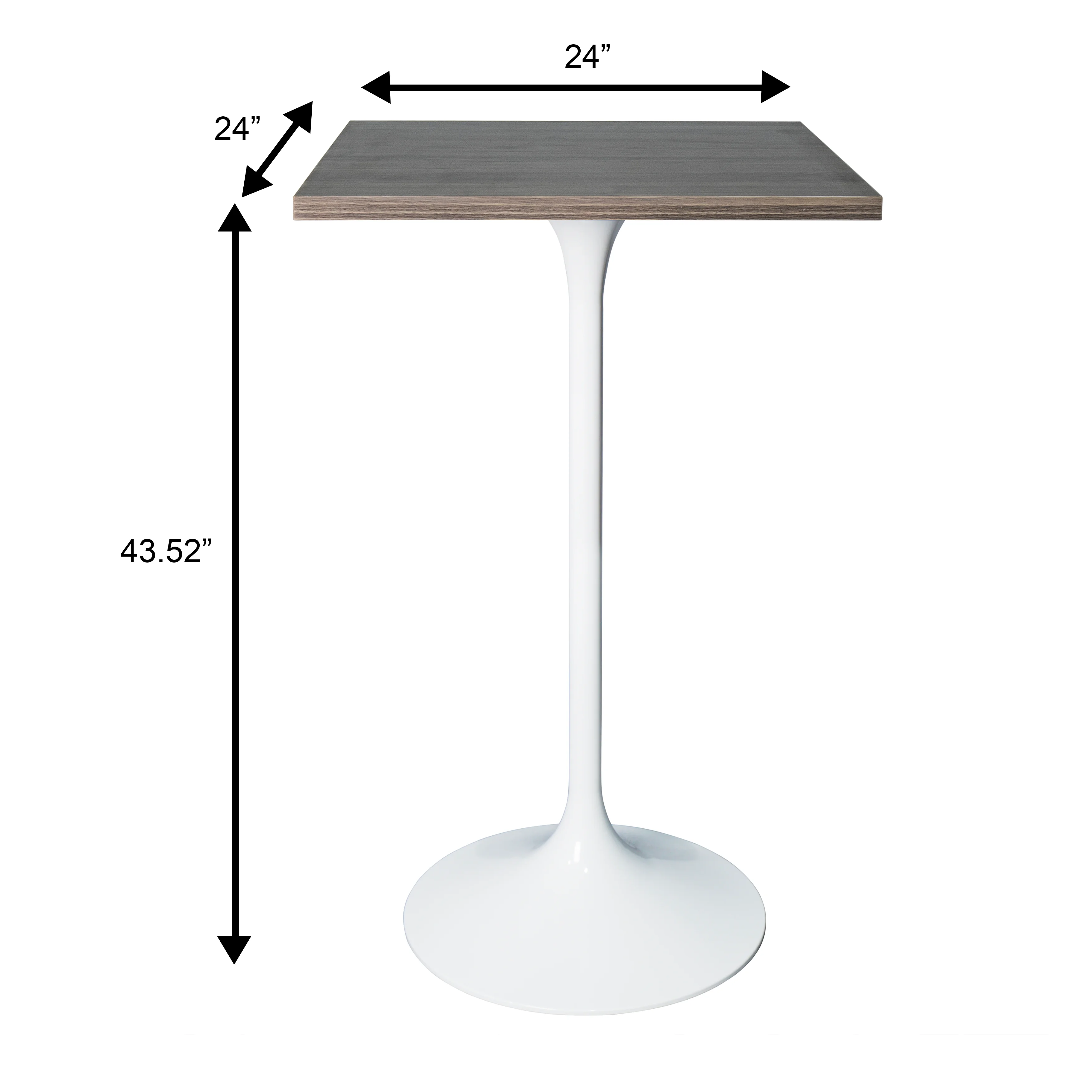 Verve Collection 24 Square Top Bar Height Table, White Base with Dark Maple MDF Top