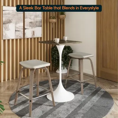 Verve Collection 24 Square Top Bar Height Table, White Base with Dark Maple MDF Top