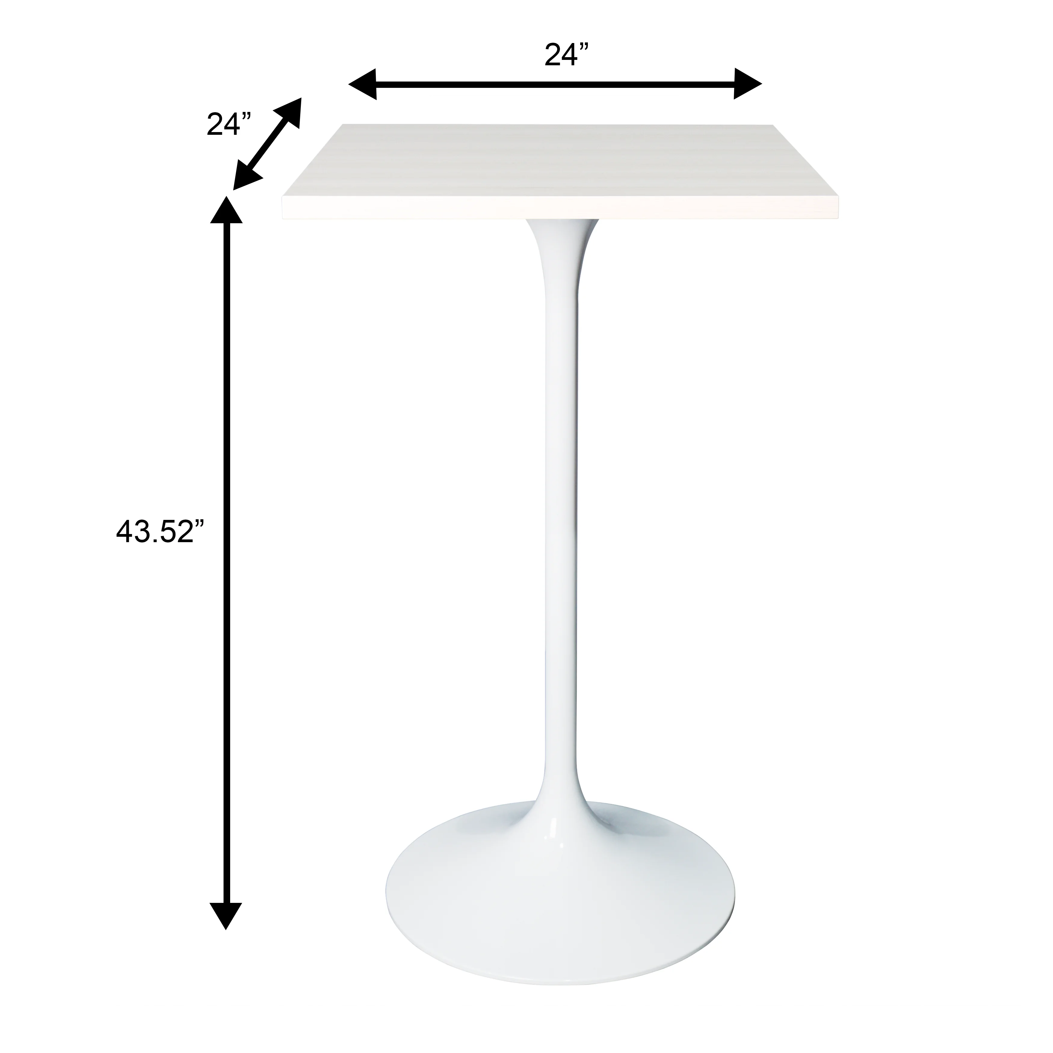 Verve Collection 24 Square Top Bar Height Table, White Base with Light Natural Wood MDF Top