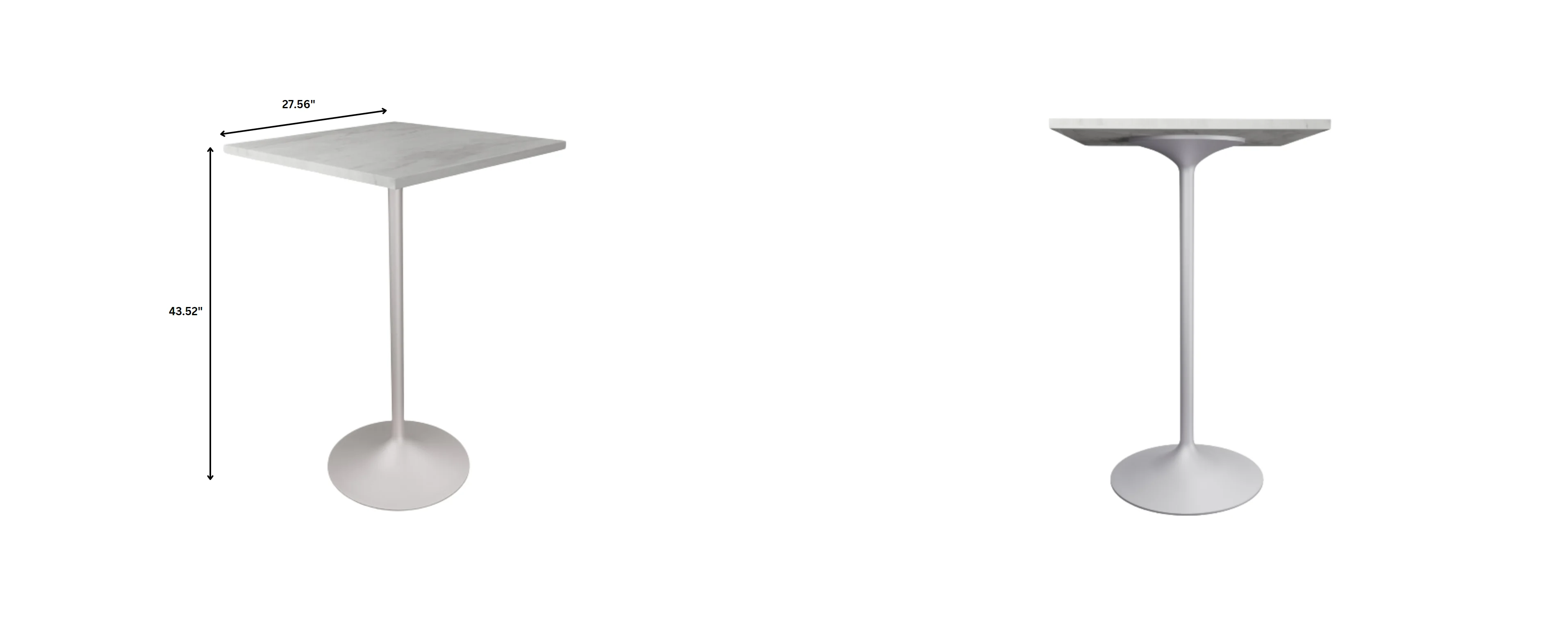 Verve Collection Modern Bar Height Table White Base with 27" Square Marbleized White Laminated  Top