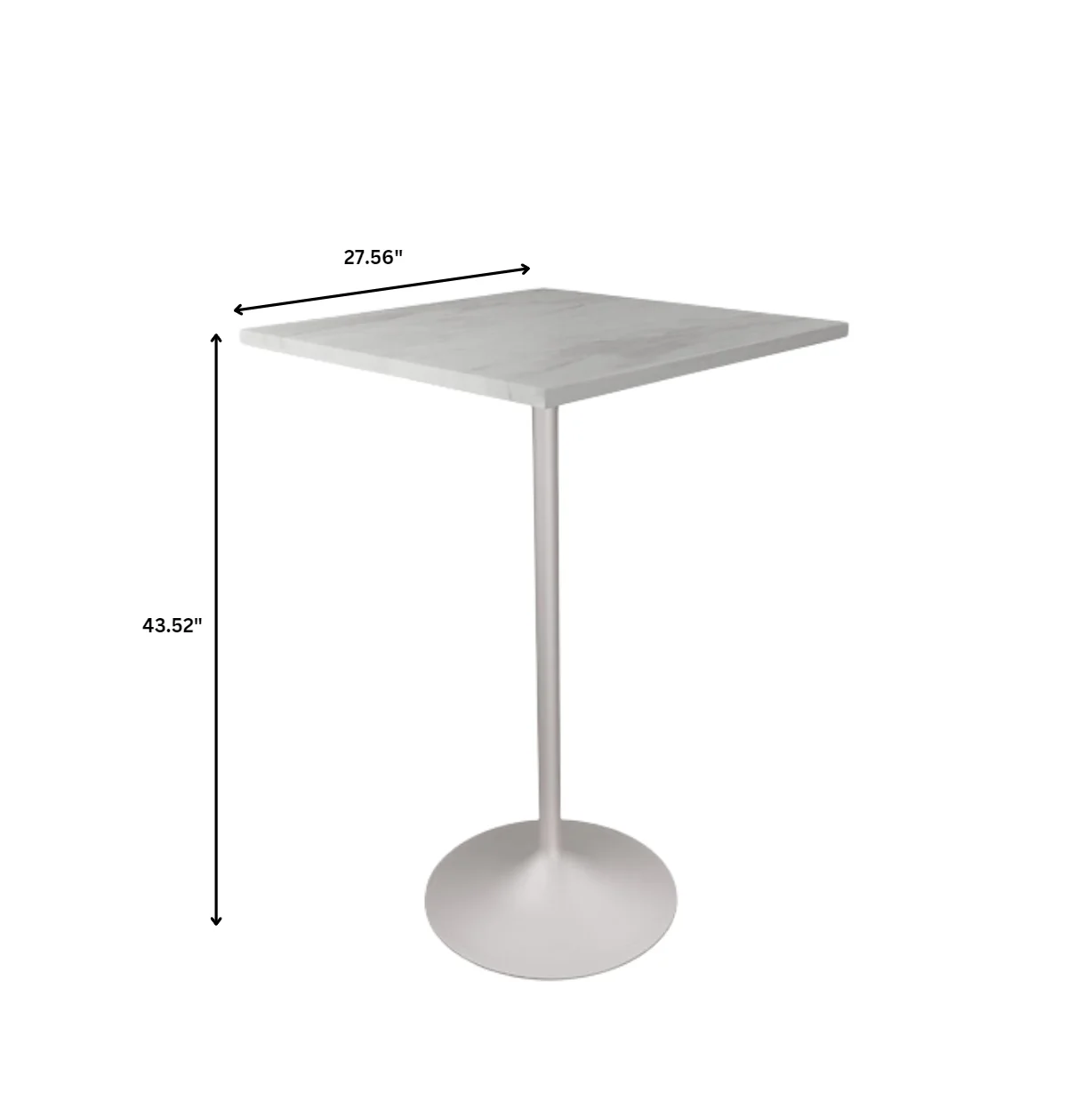 Verve Collection Modern Bar Height Table White Base with 27" Square Marbleized White Laminated  Top