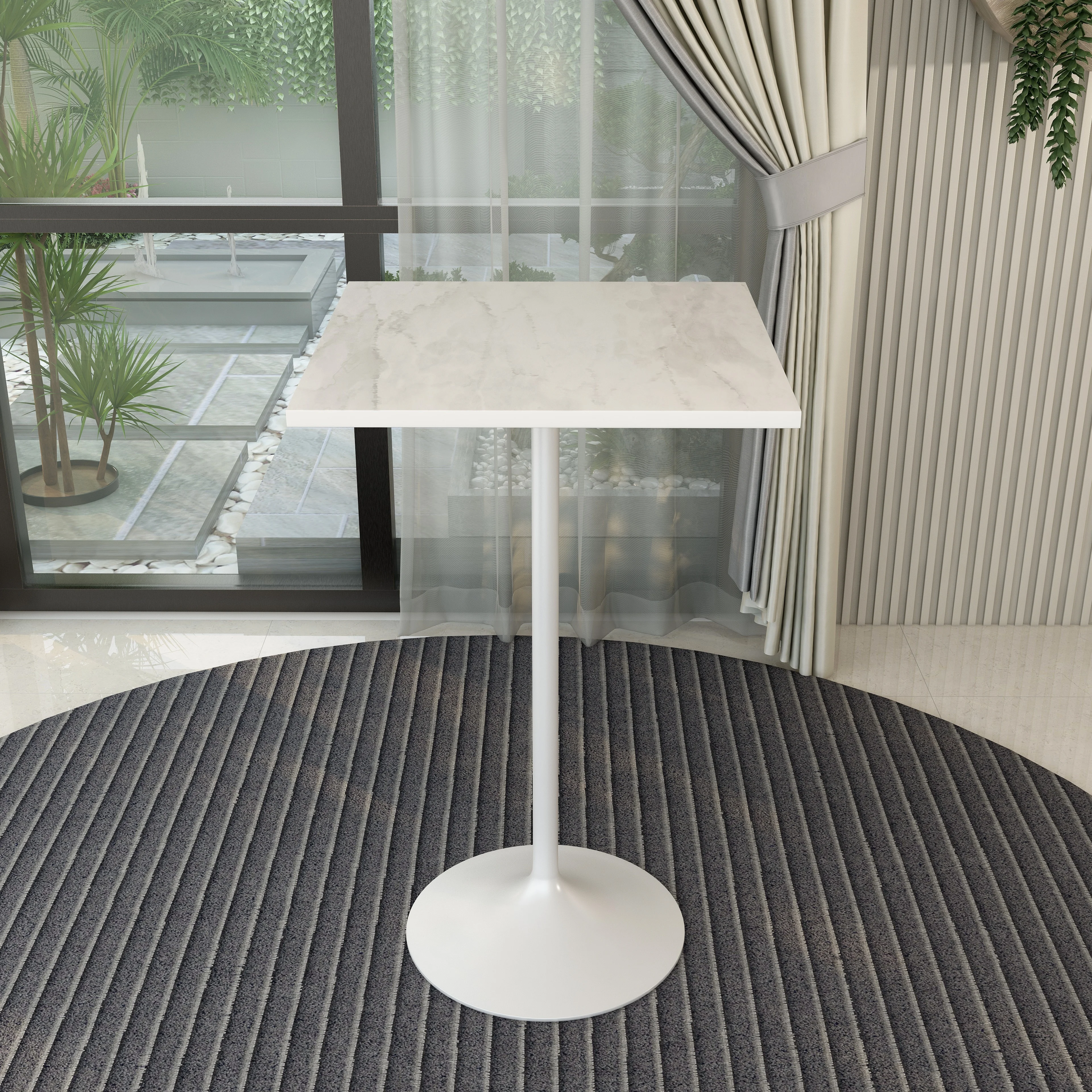 Verve Collection Modern Bar Height Table White Base with 27" Square Marbleized White Laminated  Top