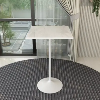 Verve Collection Modern Bar Height Table White Base with 27" Square Marbleized White Laminated  Top