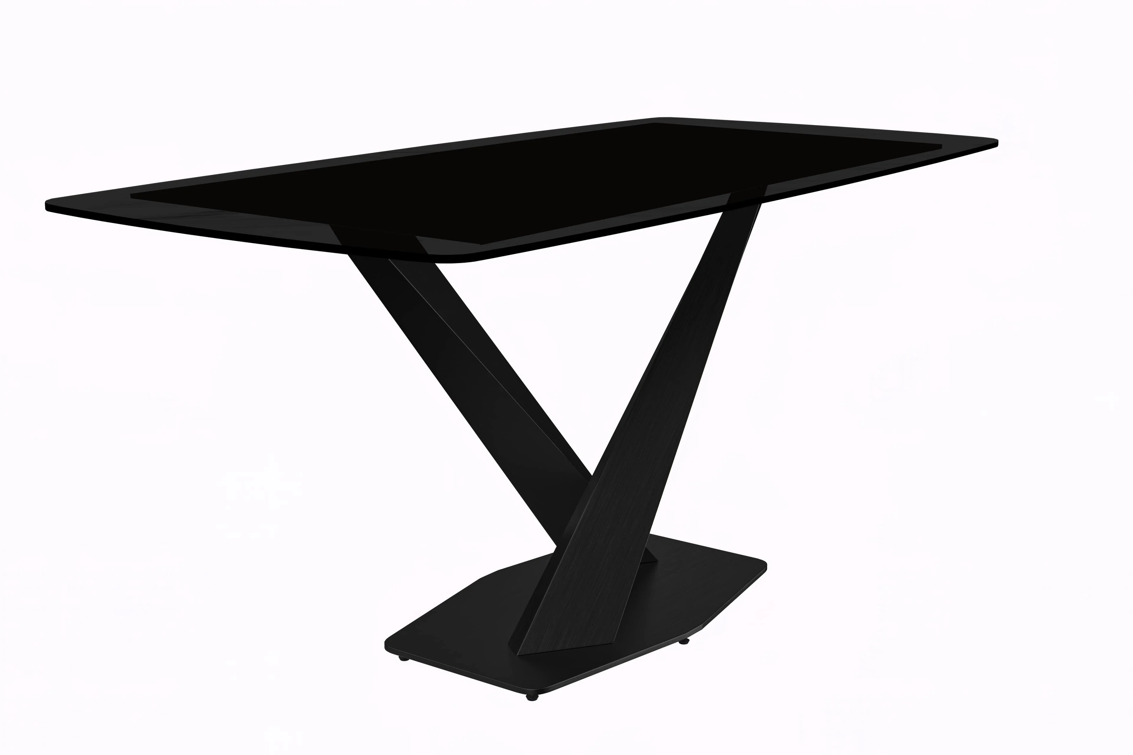 Voren Series Modern Dining Table Black Base, With 55 Black Glass Top