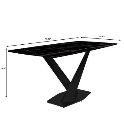 Voren Series Modern Dining Table Black Base, With 55 Black/Gold Sintered Stone Top