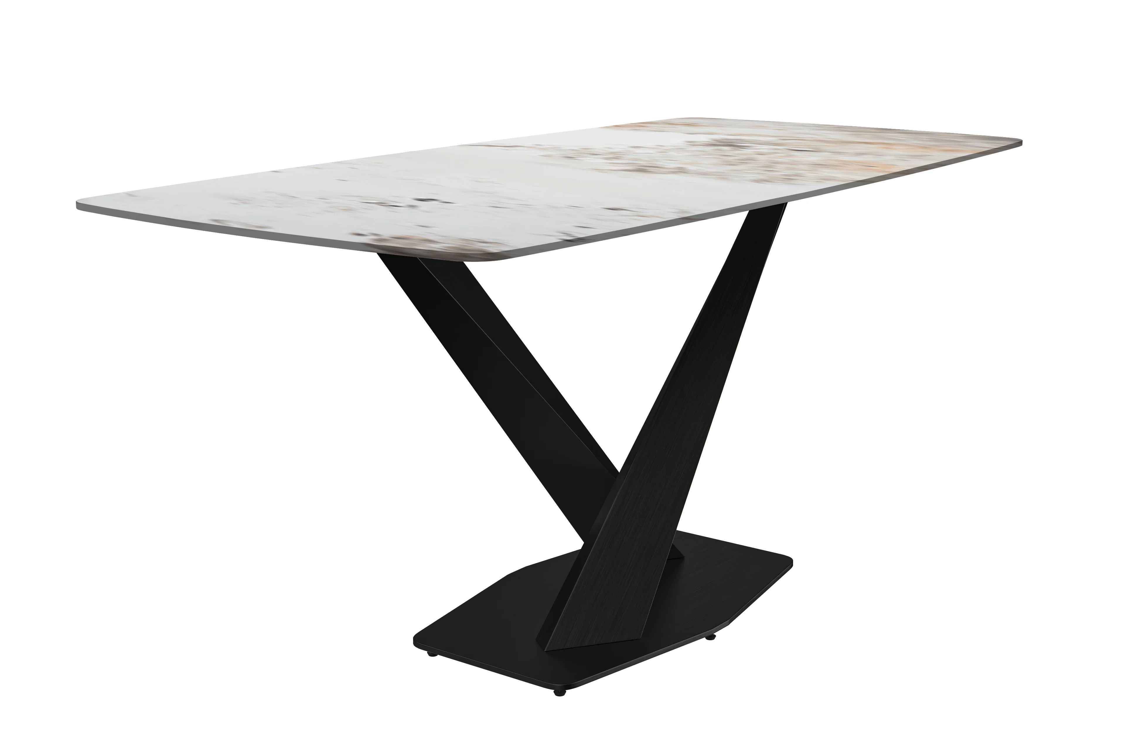 Voren Series Modern Dining Table Black Base, With 55 White Grey Sintered Stone Top