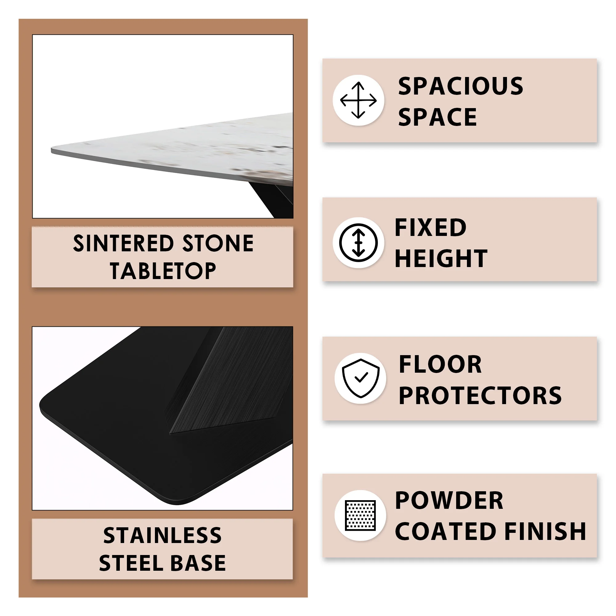 Voren Series Modern Dining Table Black Base, With 55 White Grey Sintered Stone Top