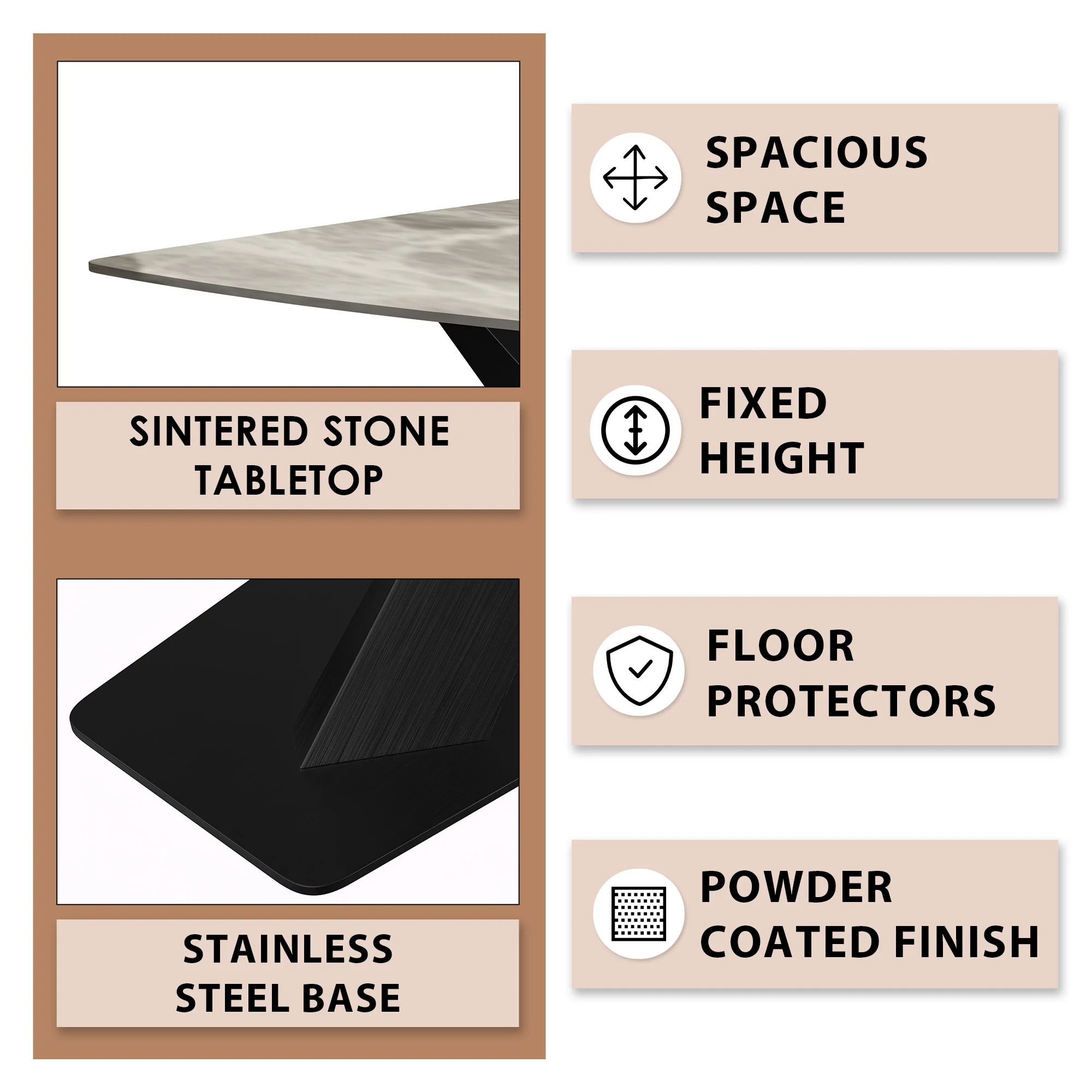 Voren Series Modern Dining Table Black Base, With 55 Deep Grey Sintered Stone Top