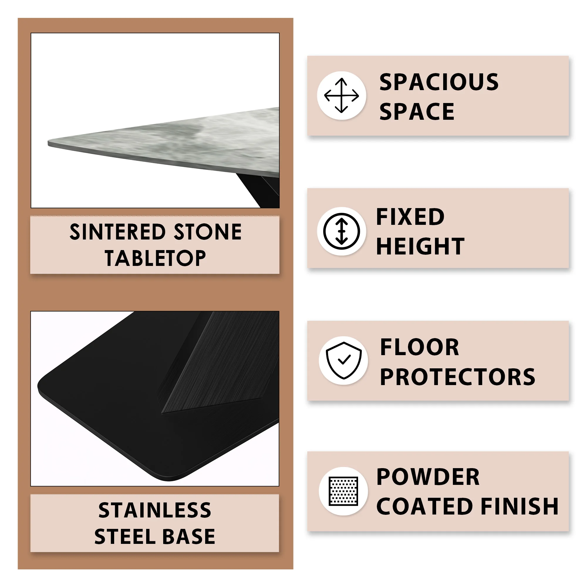 Voren Series Modern Dining Table Black Base, With 55 Light Grey Sintered Stone Top