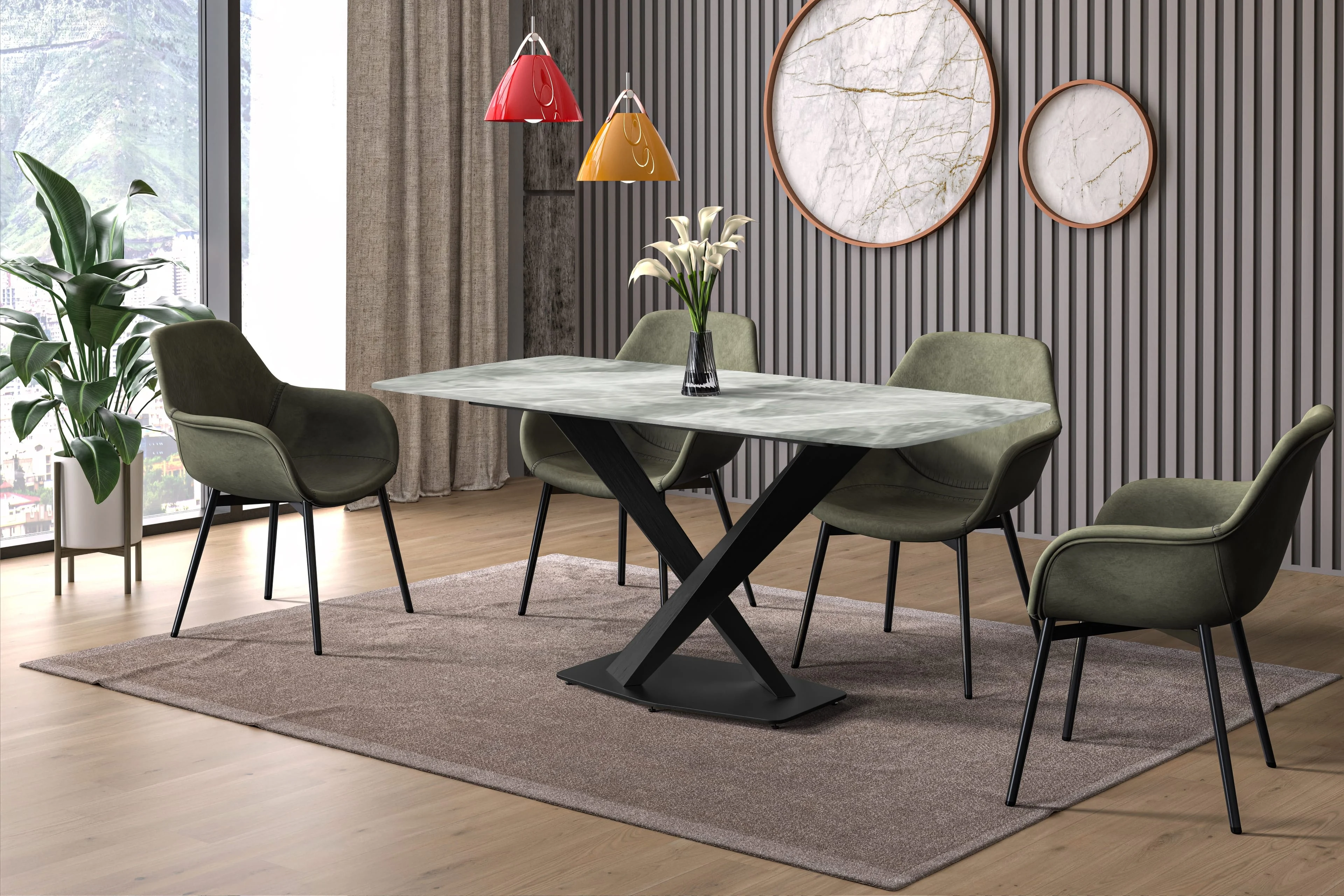 Voren Series Modern Dining Table Black Base, With 55 Light Grey Sintered Stone Top