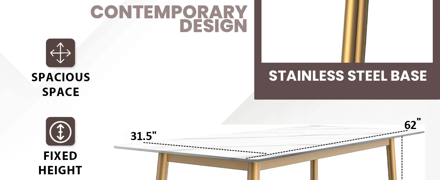 Voren Series Modern Dining Table Black Base, With 55 White Sintered Stone Top
