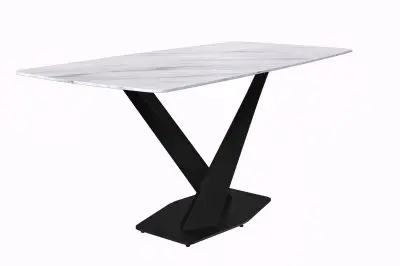 Voren Series Modern Dining Table Black Base, With 55 White Sintered Stone Top