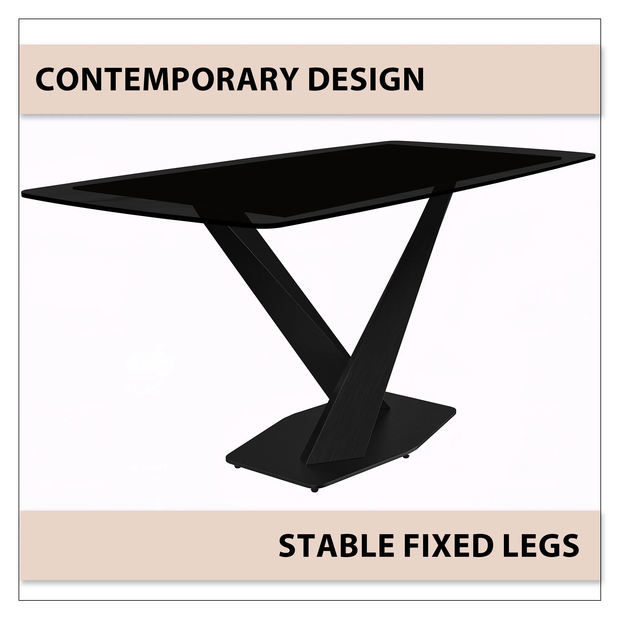 Voren Series Modern Dining Table Black Base, With 62 Black Glass Top