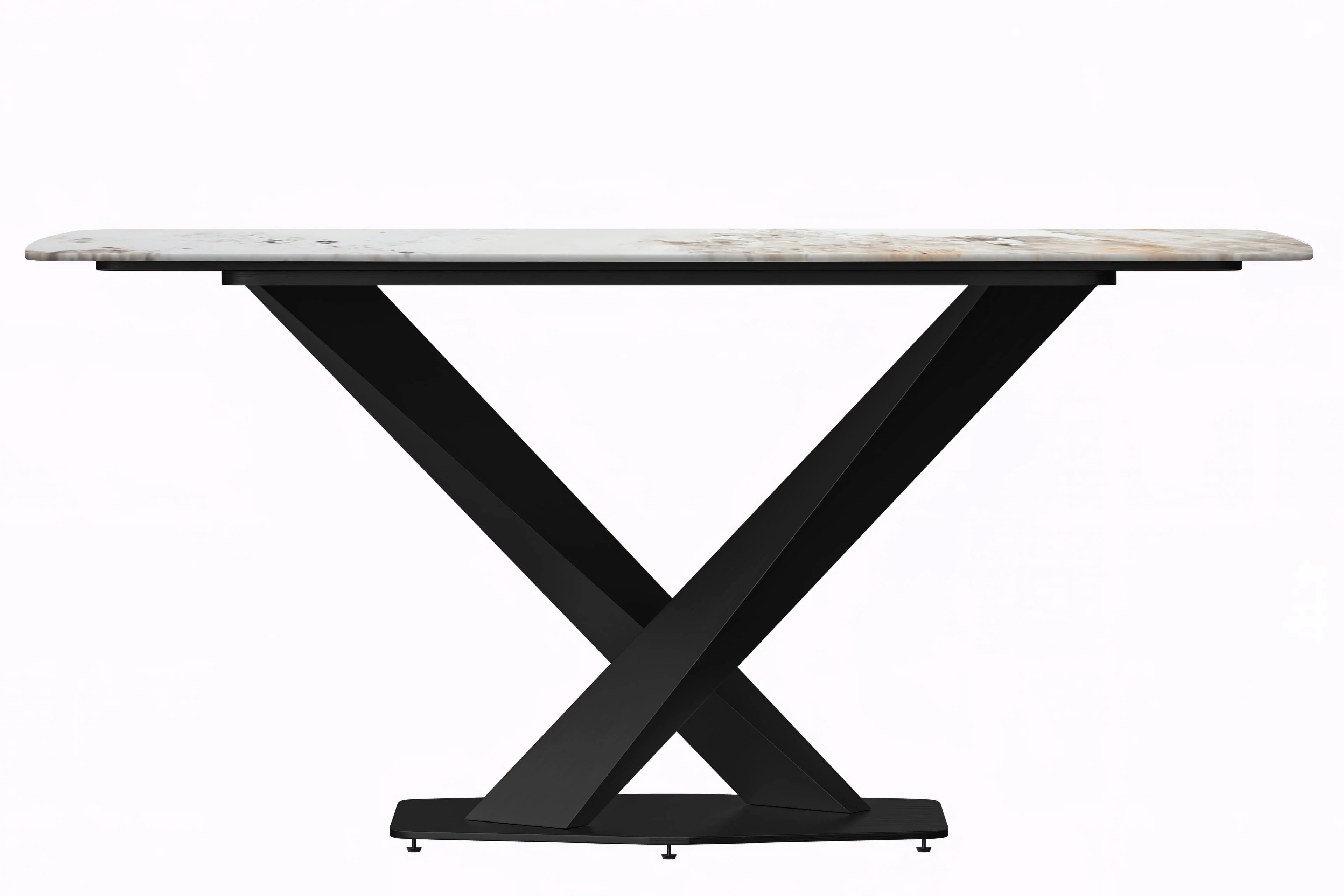 Voren Series Modern Dining Table Black Base, With 62 White Grey Sintered Stone Top