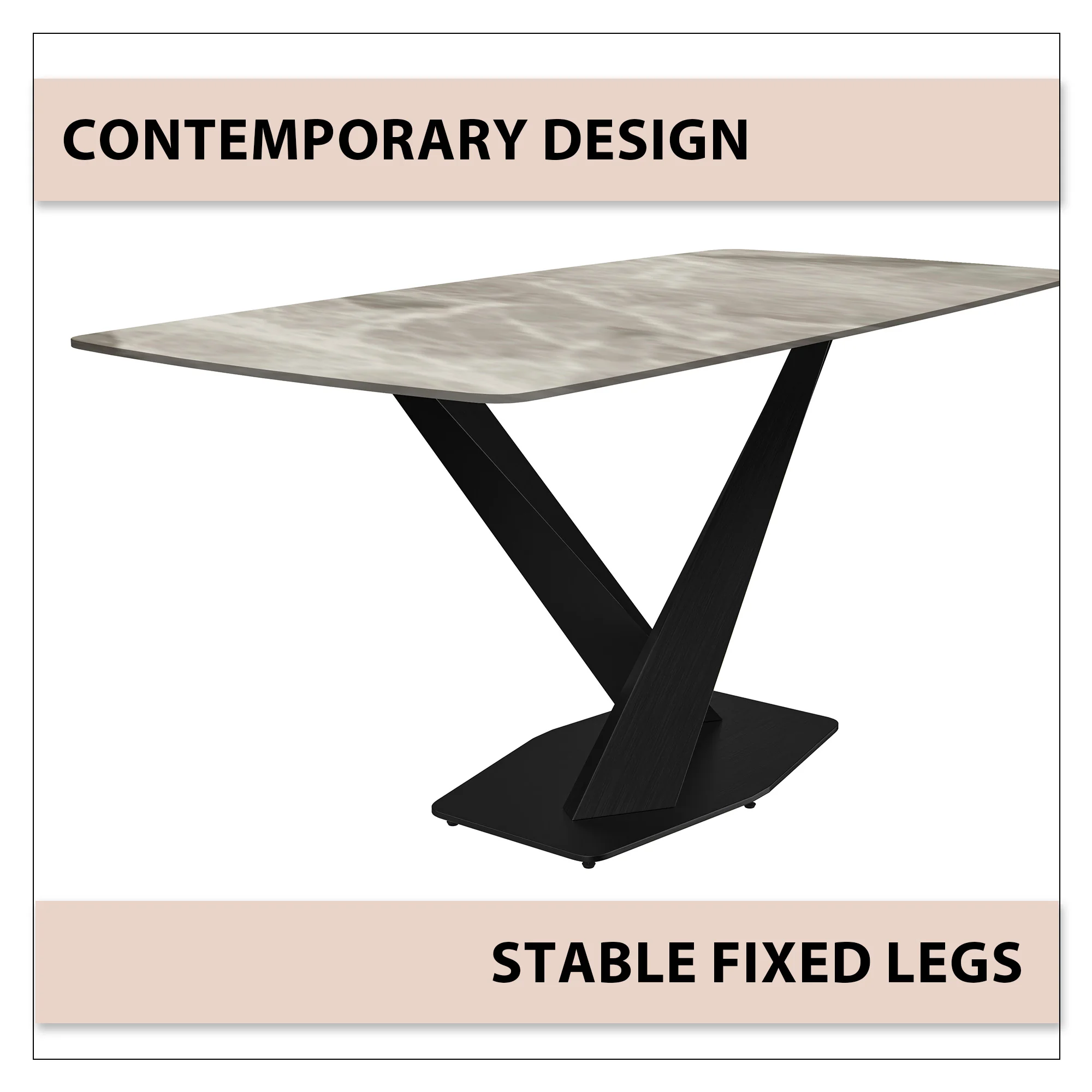 Voren Series Modern Dining Table Black Base, With 62 Deep Grey Sintered Stone Top