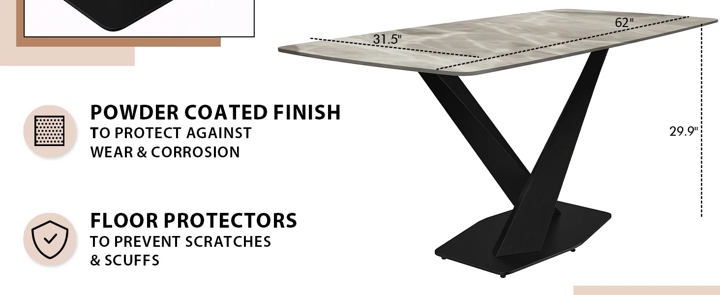 Voren Series Modern Dining Table Black Base, With 62 Deep Grey Sintered Stone Top