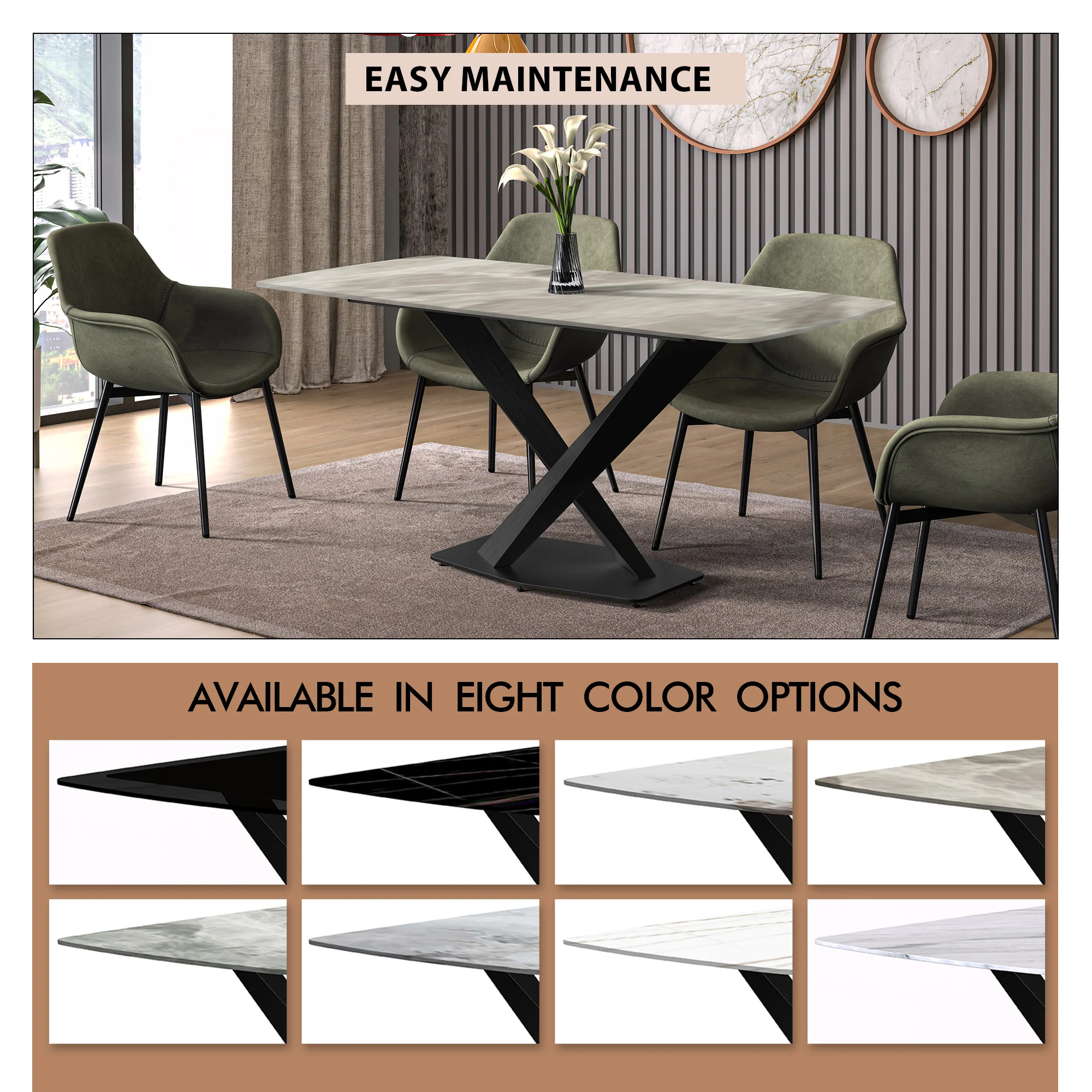 Voren Series Modern Dining Table Black Base, With 62 Deep Grey Sintered Stone Top