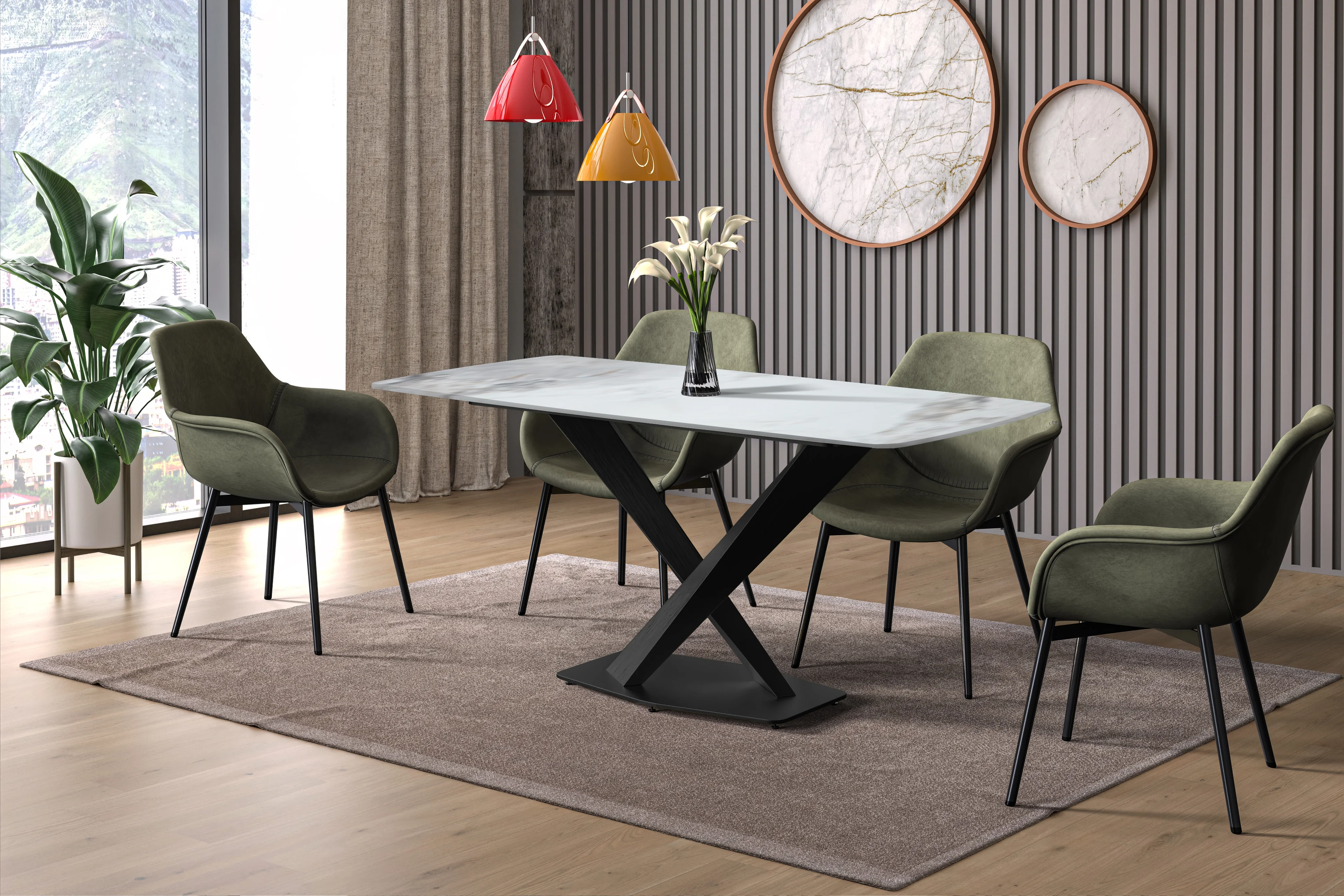 Voren Series Modern Dining Table Black Base, With 62 Medium Grey Sintered Stone Top