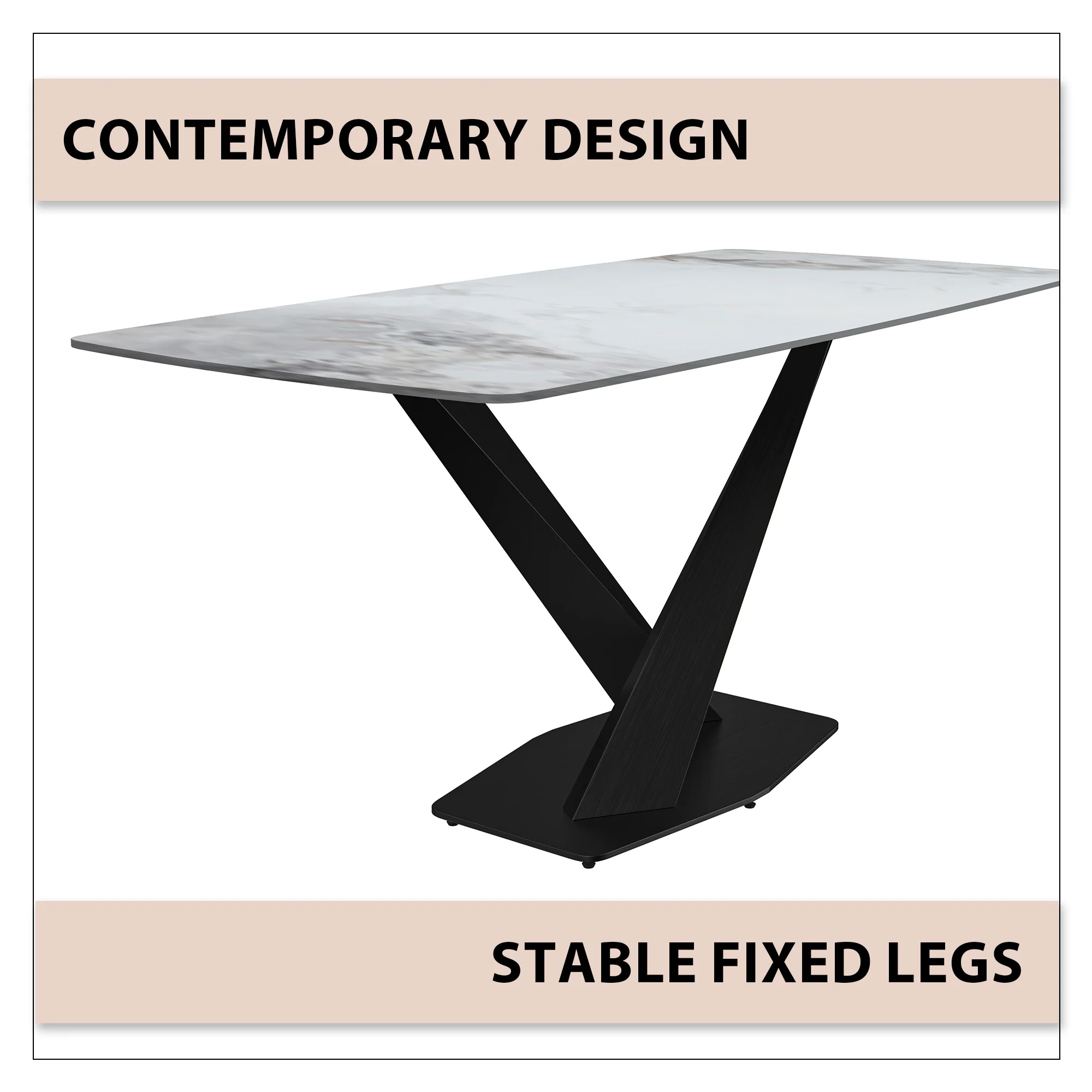 Voren Series Modern Dining Table Black Base, With 62 Medium Grey Sintered Stone Top