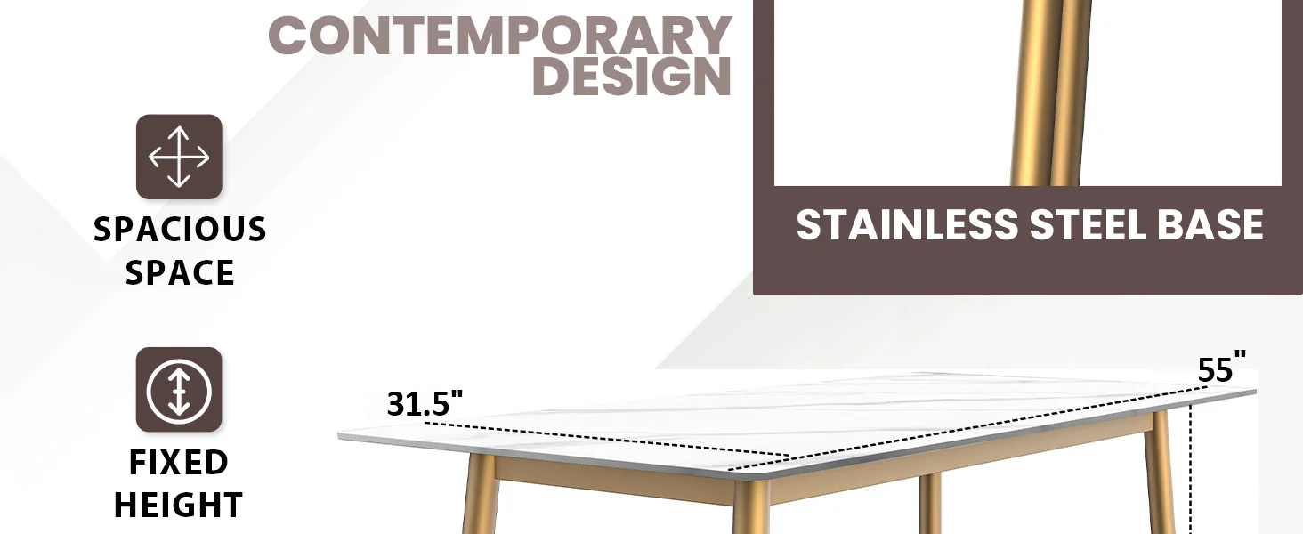 Voren Series Modern Dining Table Black Base, With 62 White Sintered Stone Top