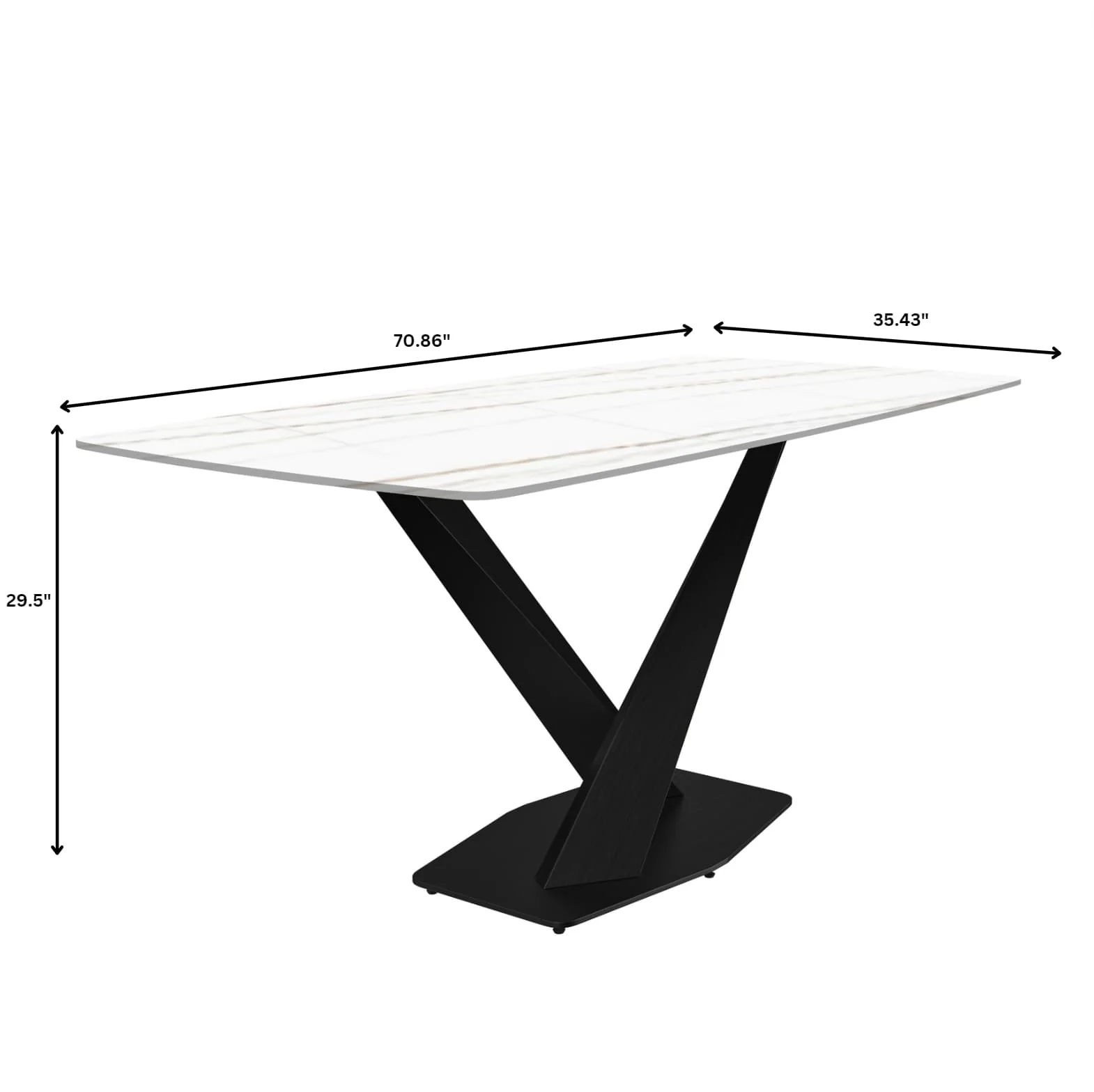 Voren Series Modern Dining Table Black Base, With 62 White/Gold Sintered Stone Top