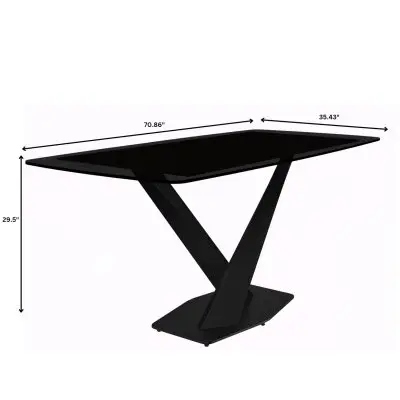 Voren Series Modern Dining Table Black Base, With 71 Black Glass Top