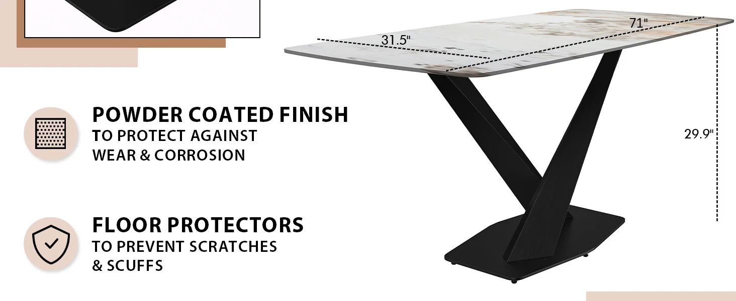 Voren Series Modern Dining Table Black Base, With 71 White Grey Sintered Stone Top