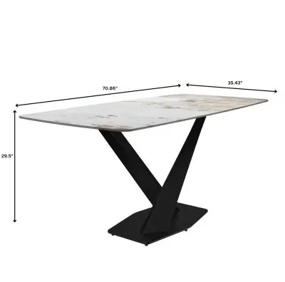 Voren Series Modern Dining Table Black Base, With 71 White Grey Sintered Stone Top