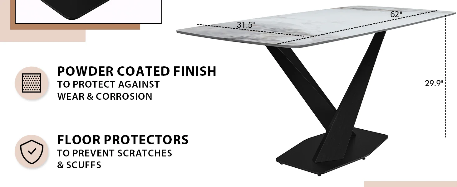 Voren Series Modern Dining Table Black Base, With 71 Medium Grey Sintered Stone Top