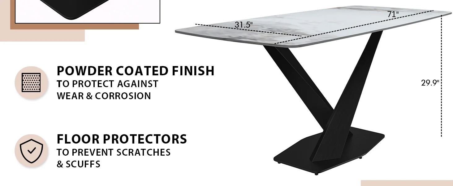 Voren Series Modern Dining Table Black Base, With 71 Medium Grey Sintered Stone Top