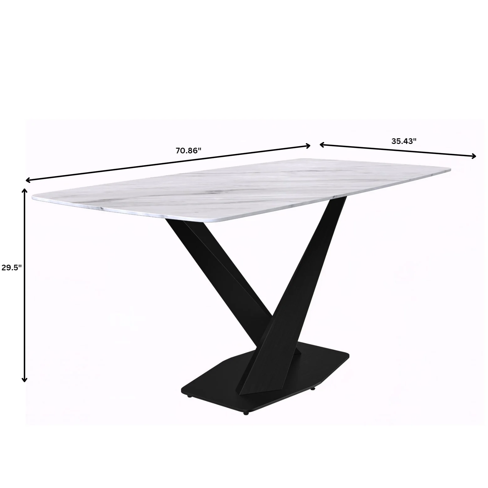 Voren Series Modern Dining Table Black Base, With 71 White Sintered Stone Top