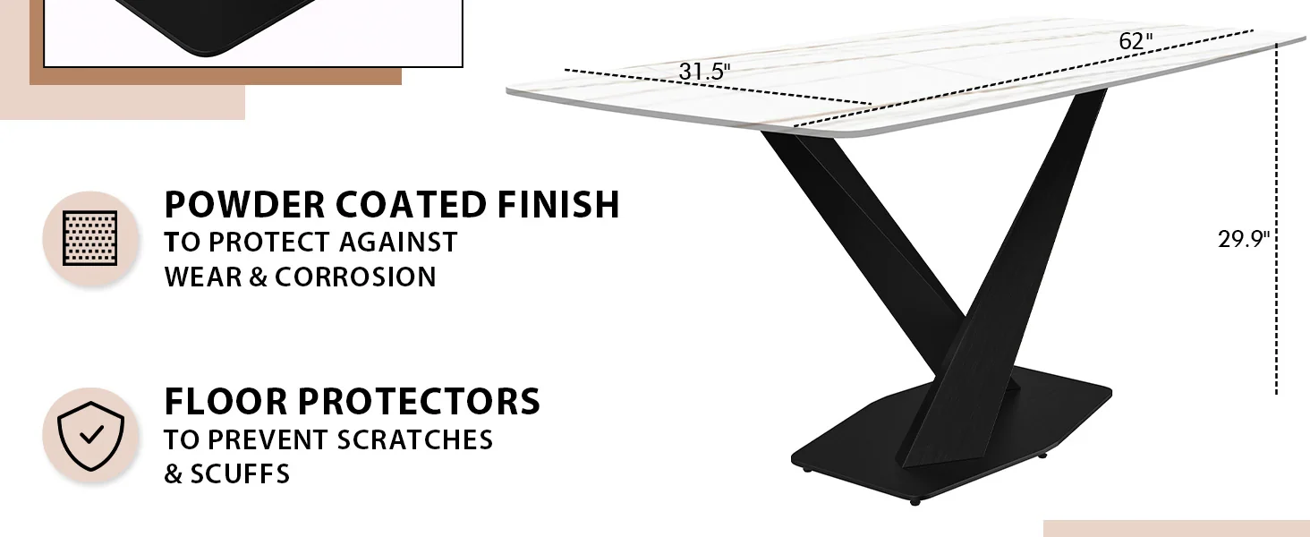 Voren Series Modern Dining Table Black Base, With 71 White/Gold Sintered Stone Top