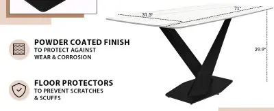 Voren Series Modern Dining Table Black Base, With 71 White/Gold Sintered Stone Top